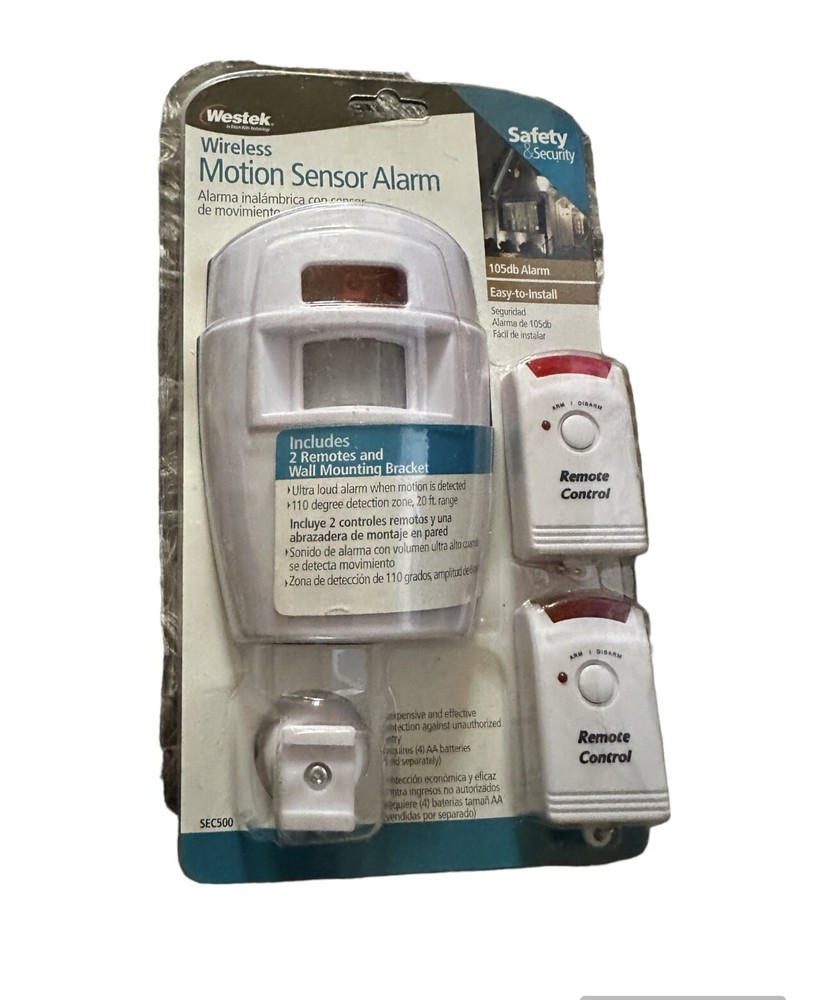 Westek Wireless Motion Sensor Alarm SEC500 with 2 Remote Controls
