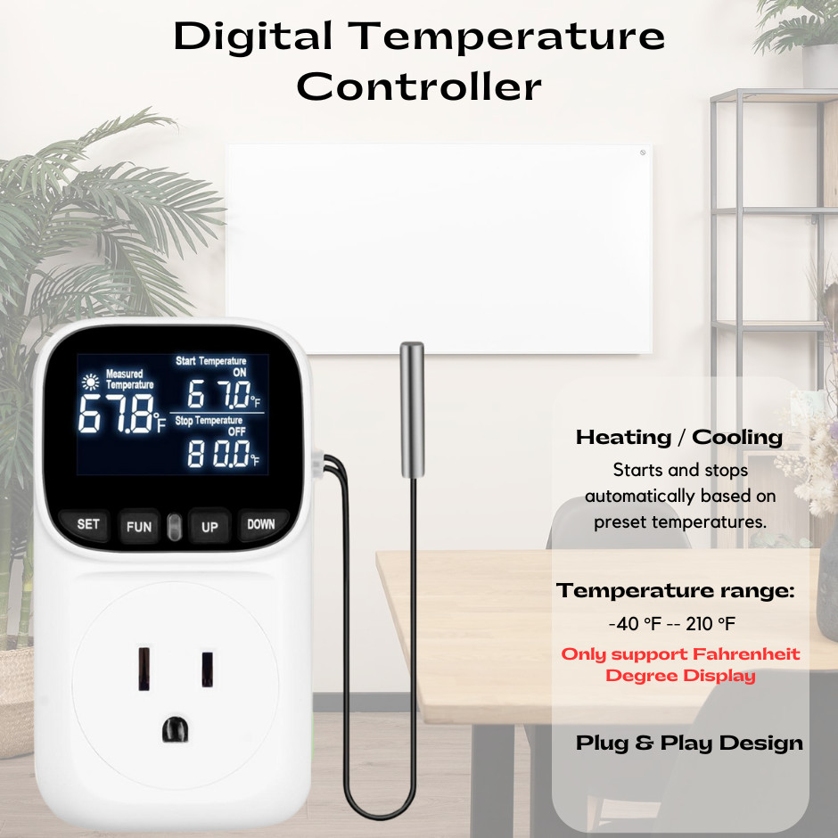 Backlit Digital Temperature Controller Thermostat Socket Plug with Timer