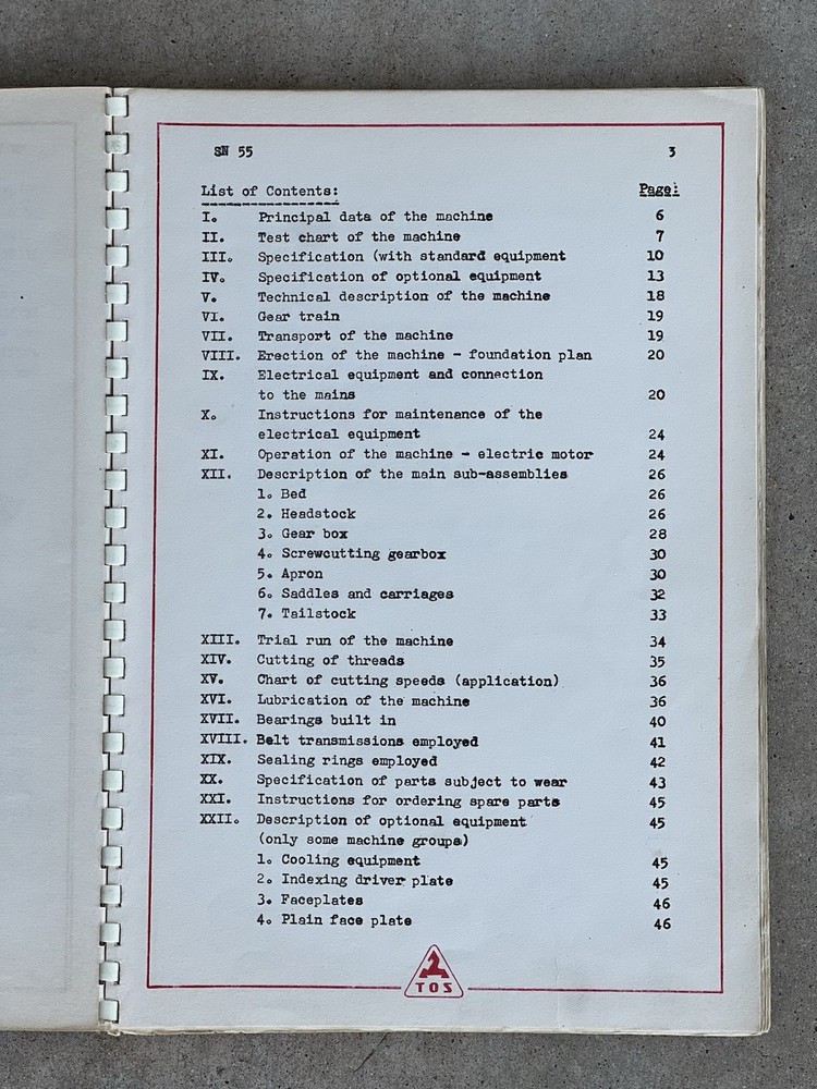 TOS SN55 Center Lathe Manual