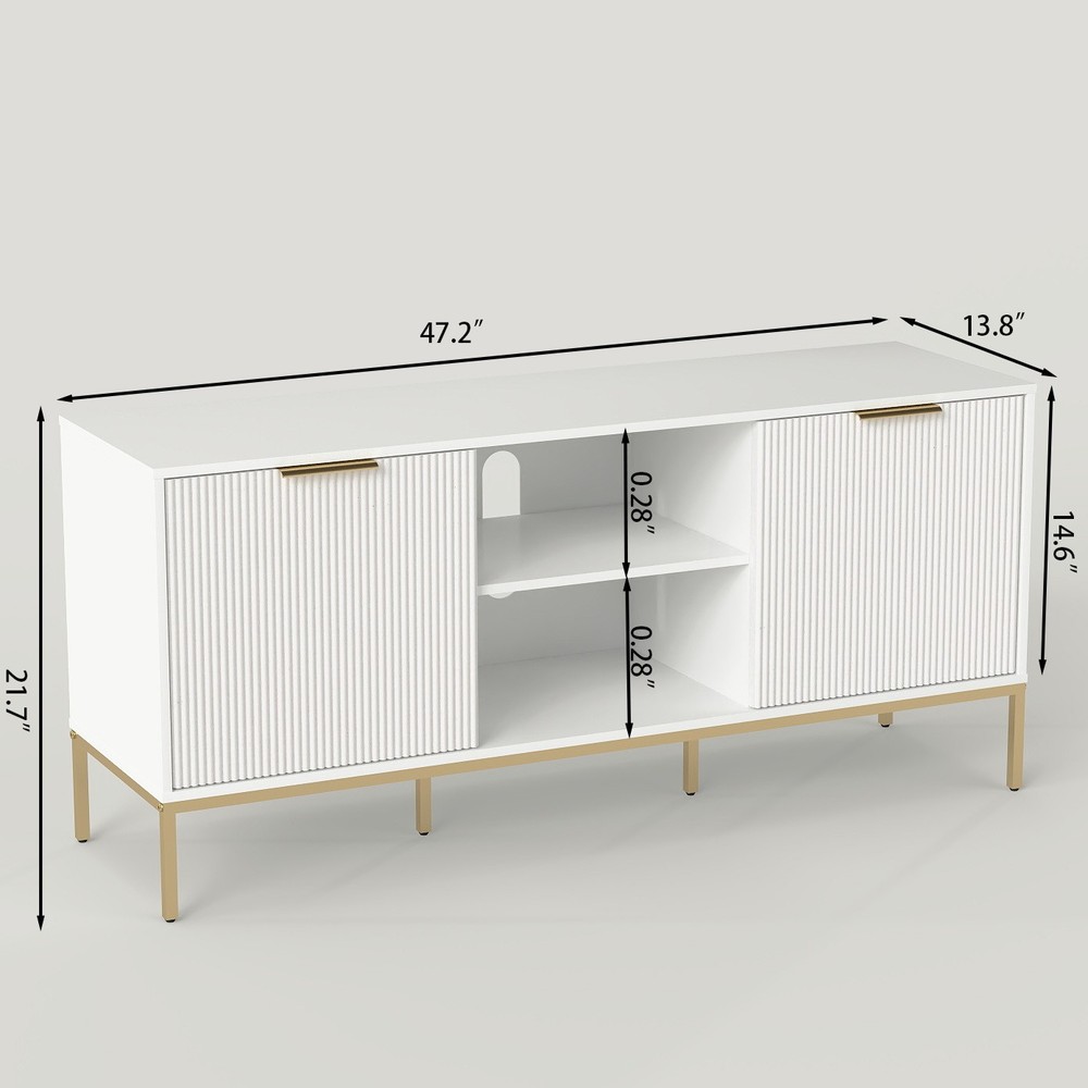 Modern TV Stand with Wave-Design Doors, Open Shelf & Adjustable