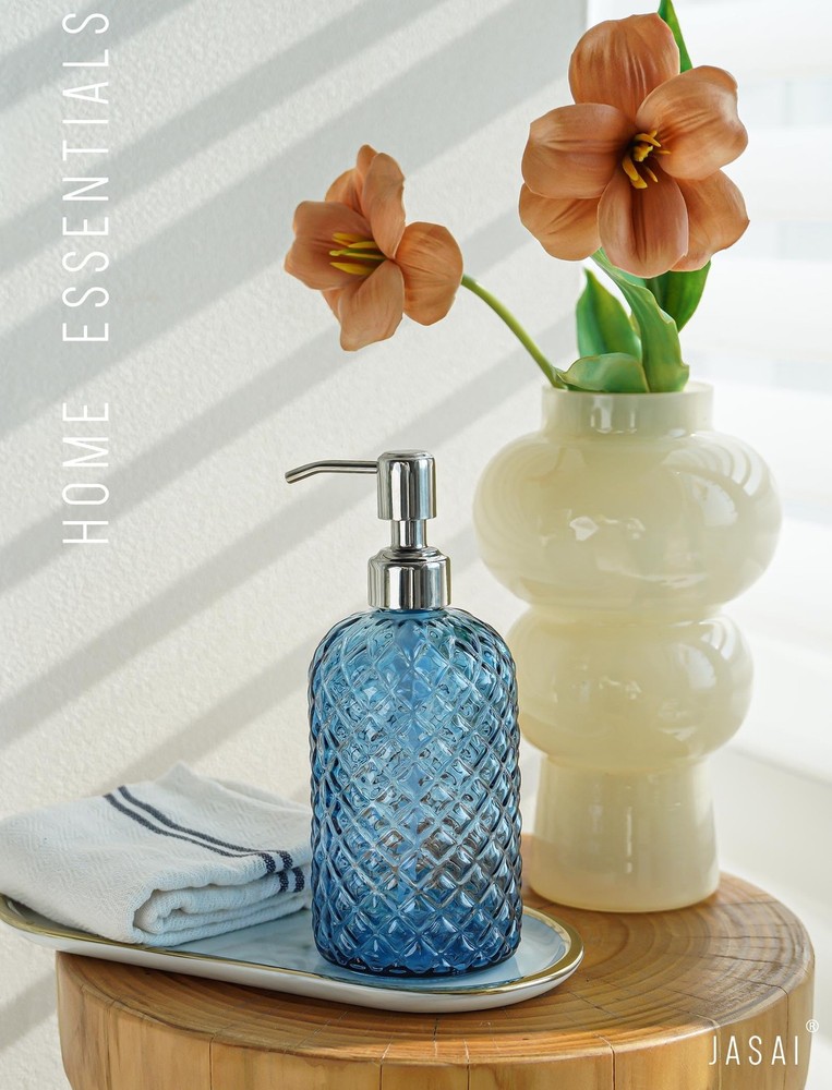 18Oz Gem Patterned Glass Soap Dispenser for Kitchen and Bathroom, Refillable ...