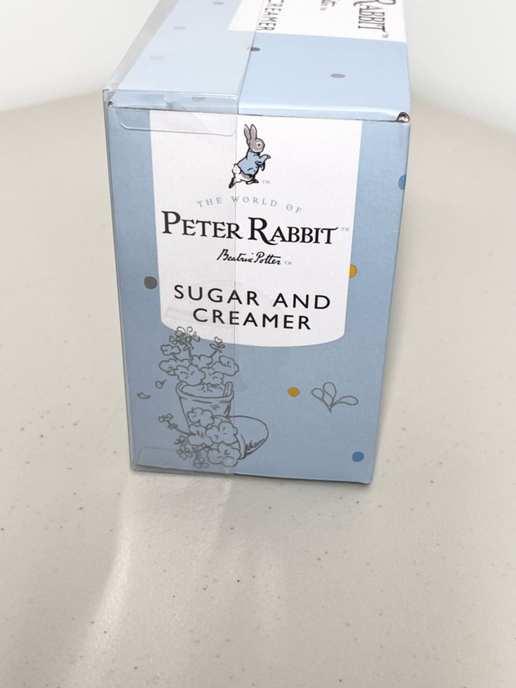 Peter Rabbit Creamer and Sugar Set Easter Bunny Ceramic Beatrix Potter NIB