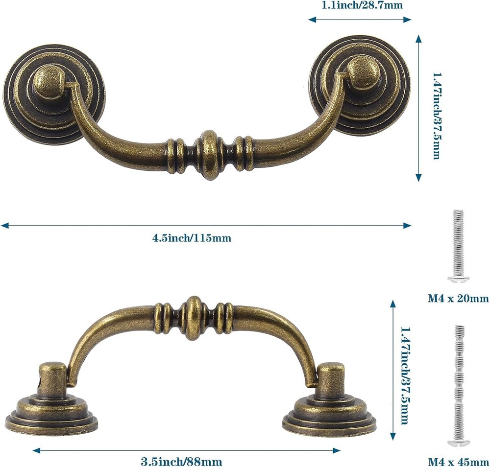 6PCS Antique Drop Bail Pulls, 5 Inch Hole Center Shabby Chic Drawer Pulls Vintag