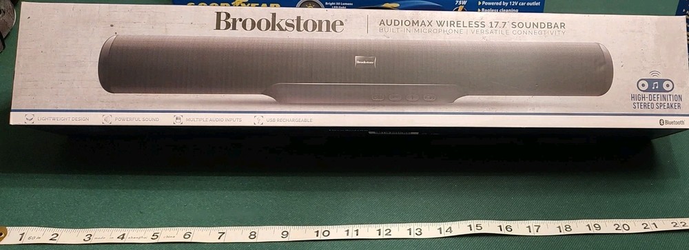 17" Soundbar Wireless Rechargeable Multi-Inputs Bluetooth & Mic by Brookstone
