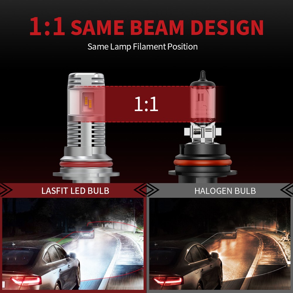 LASFIT 9007 HB5 LED Headlight High Low Beam Bulbs Conversion Kit 6000K White 2X