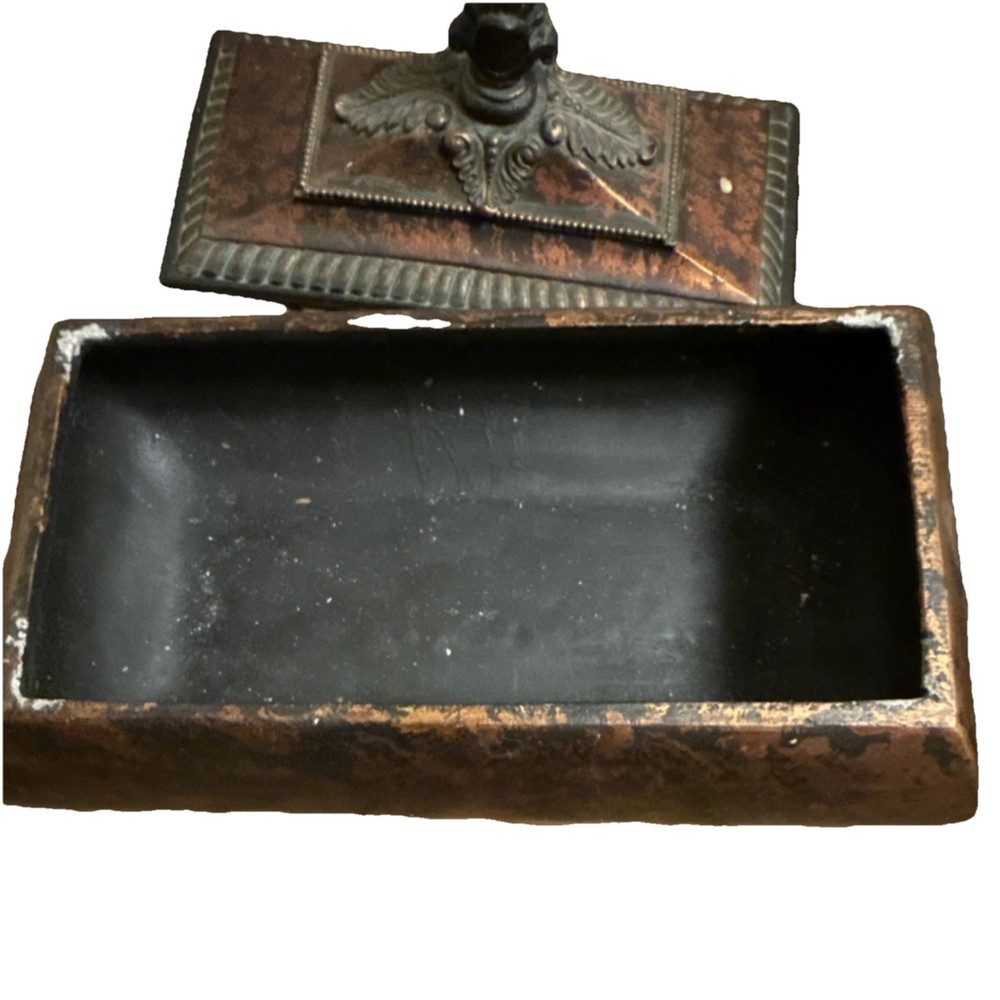 Decorative Metal Rectangular Box with Ornate Lid, Brown Black, Freestanding