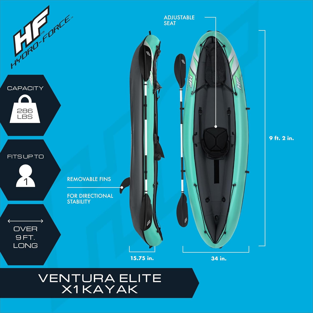 Hydro Force Inflatable Kayak Set | Includes Seat, Paddle, Hand Pump, Storage Car
