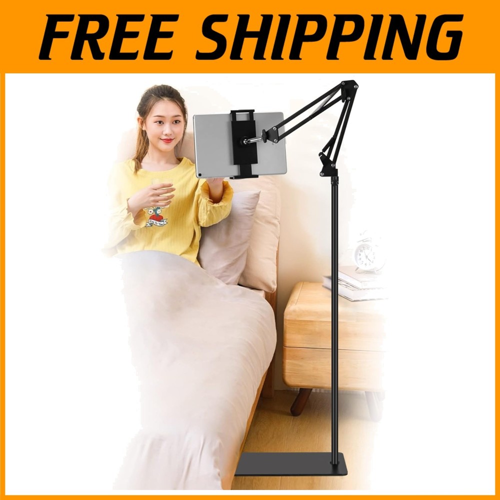 Sleek Black Tablet Floor Stand - Adjustable Height