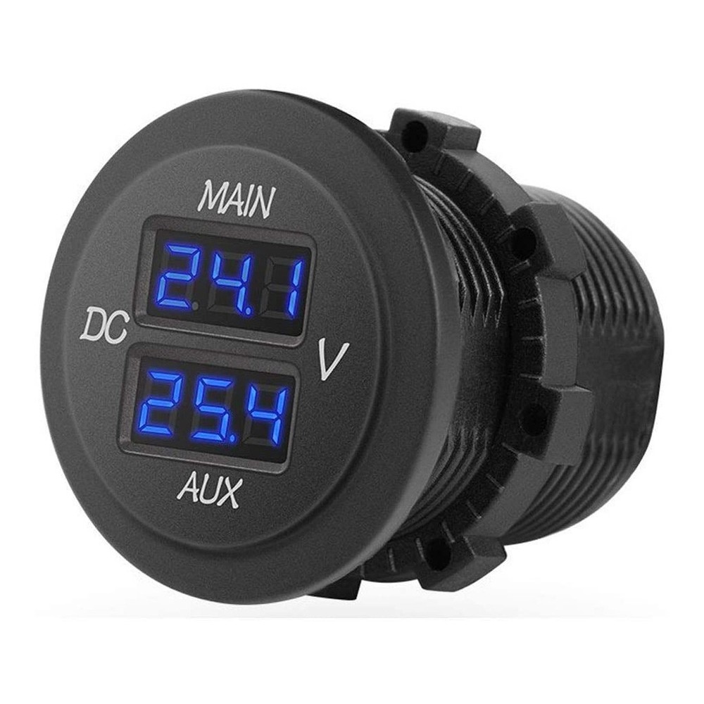Dual Volt Meter Round Panel Mount LED Display 12/24 v