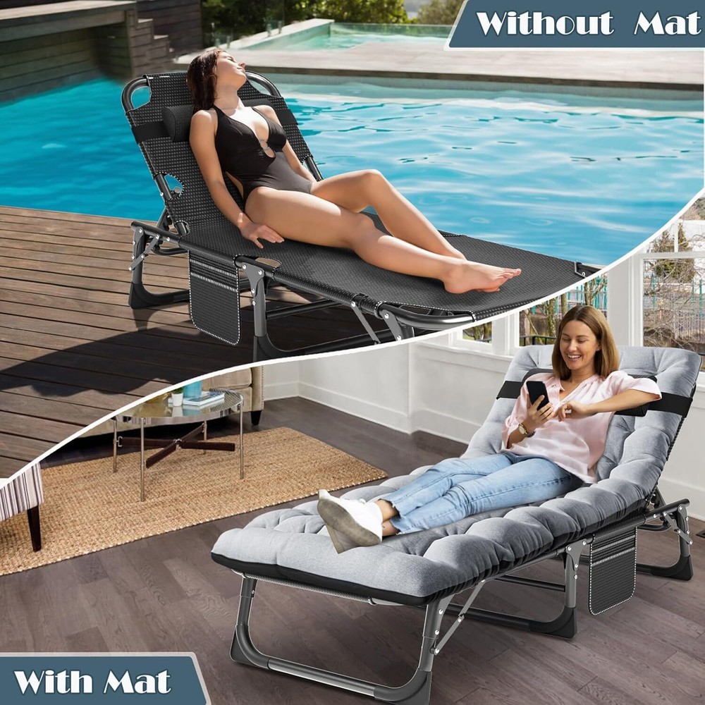 NAIZEA Folding Cot Adjustable 5-Position Folding Lounge Chair Sleeping Cot Bed