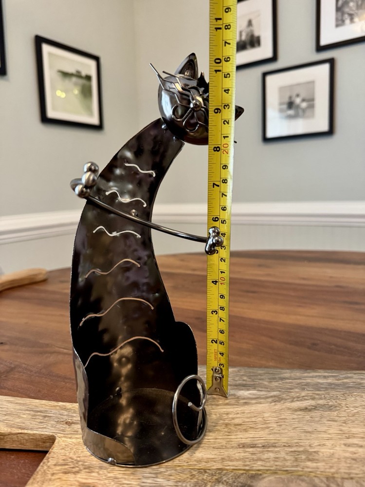 Metal Cat Wine Bottle Holder - EUC