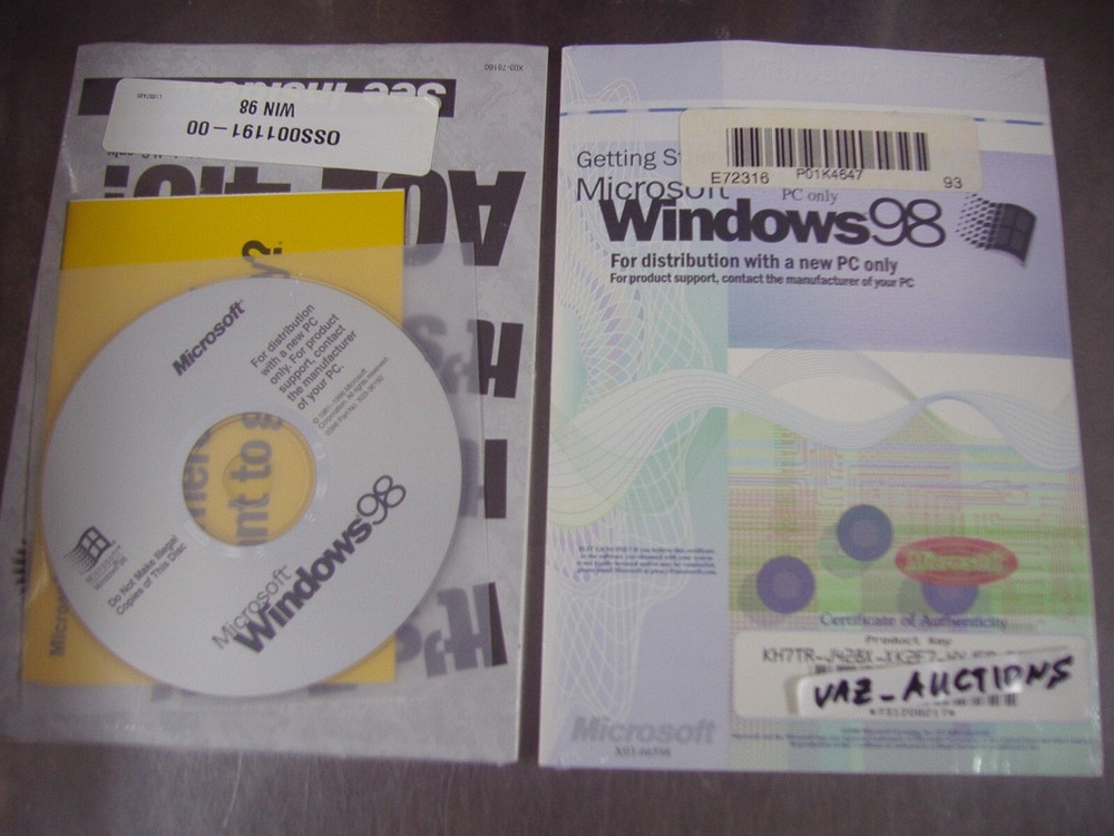 MICROSOFT WINDOWS 98 FULL VERSION OPERATING SYSTEM MS WIN =BRAND NEW SEALED=