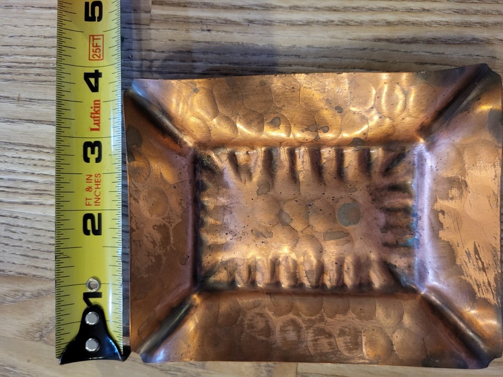 Gregorian Copper 523 Rectangle Ashtray Hammered MCM 1960’s Signed