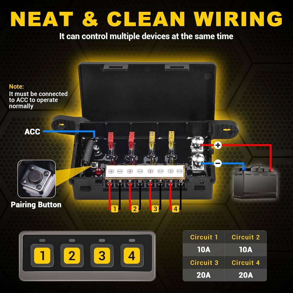MICTUNING Wireless Switch Panel 4/6/8/12 Gang Led Toghle On-Off Switch Flash Box