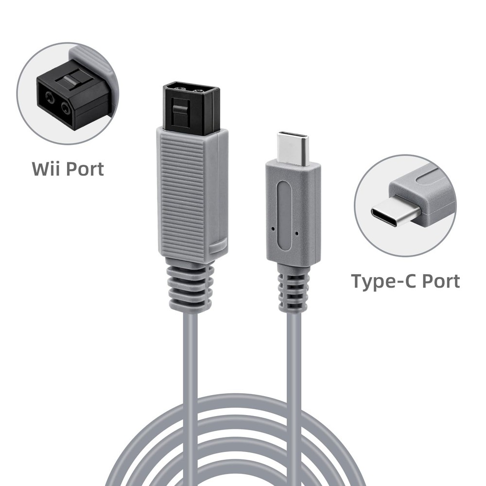 2 Meter Gray USB Type C Charging Cord for Wii - Perfect Replacement Cable