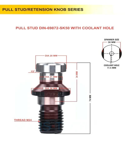 SK50 DIN69872 Pull Stud – With Hole / Without Hole | MAS403 | CNC Tool Holder