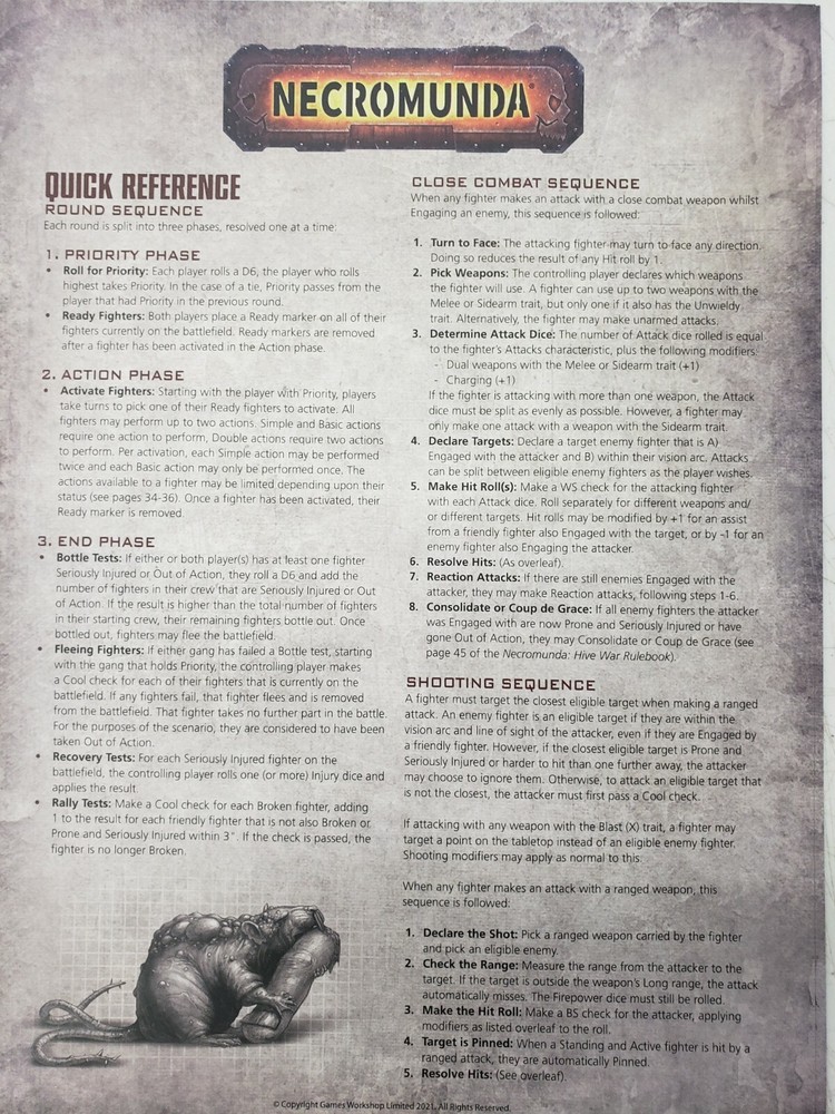 Necromunda Hive War Rulebook, tokens, playmat and Quick Reference Sheets, 40K
