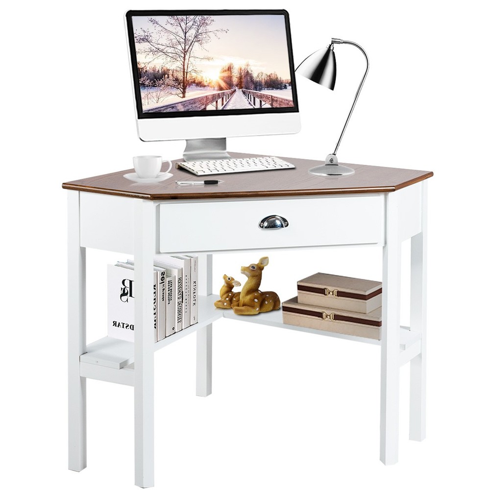 Corner Computer Desk Laptop Study Table Workstation with 1 Drawer for Office