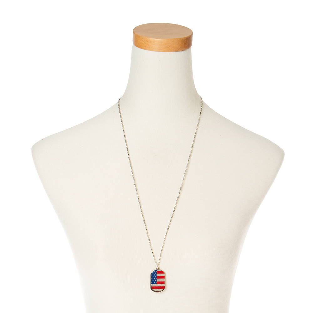 Stars & Stripes American Flag Girl's Womens Dog Tag Pendant Necklace One Size