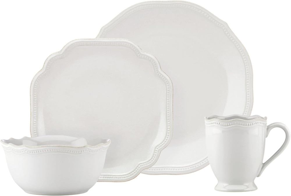 White French Perle Bead 4Pc Place Setting, 6.45 LB