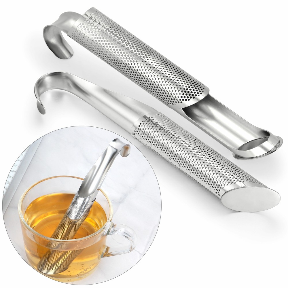 1/2x Tea Filter Pipe Shape Loose Leaf Diffuser Tea Strainer Steel Infuser Office