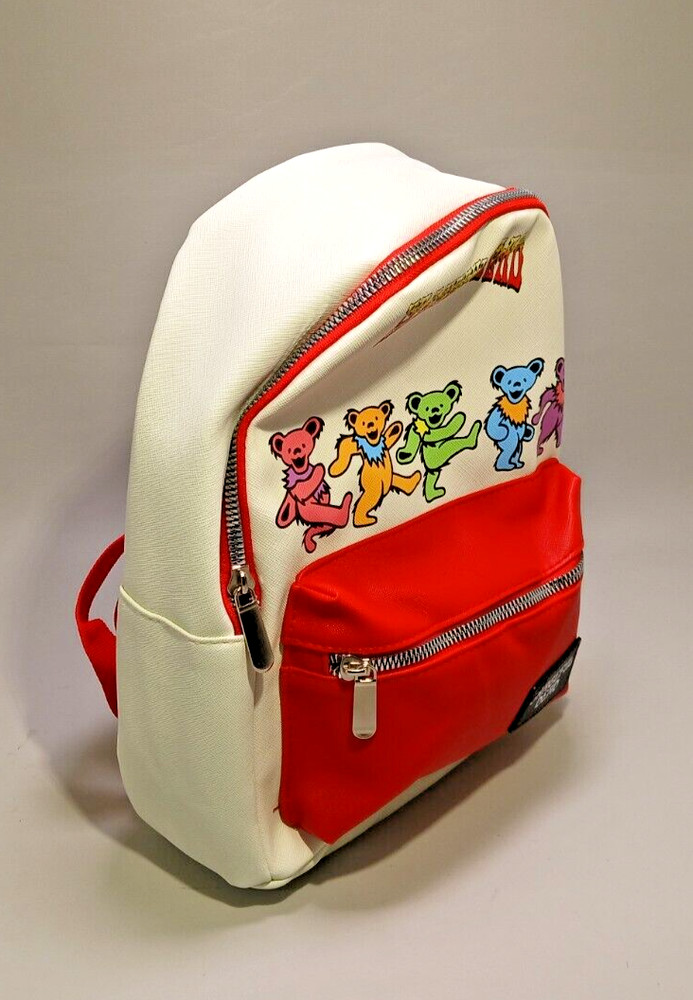 Grateful Dead Backpack White/Red Straps Dancing Bears Pattern & Logo NEW