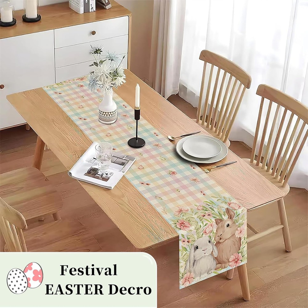 Easter Table Runner Bunny Rabbit Easter Kitchen Dining Table Decoration Table Ru