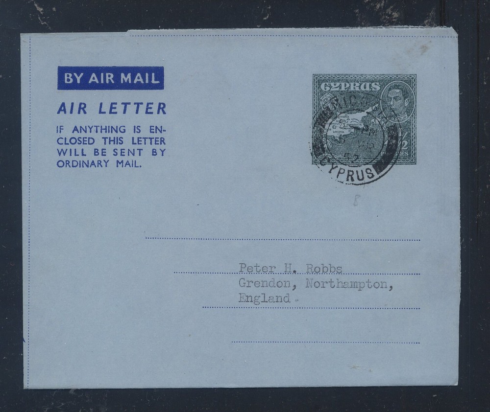 Cyprus   air letter sheet  to  US   used