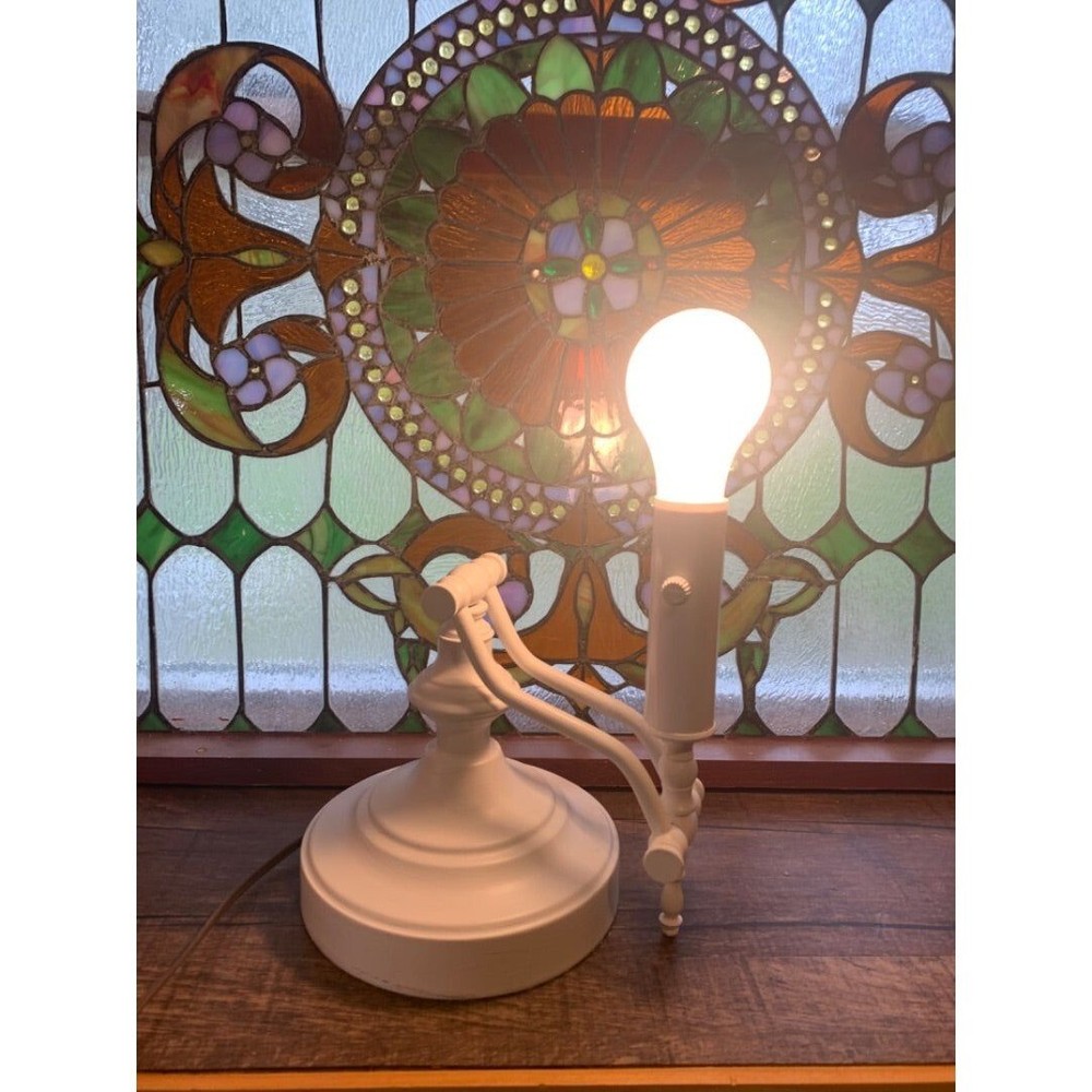 Vintage Painted White Hinged Tabletop Lamp Light Adjustable