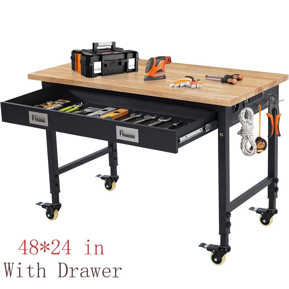 48" Adjustable Height Workbench 2000 LBS  Workstation With 9.8FT Cable & Drawer