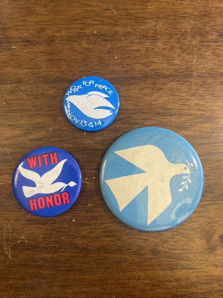 3, Peace Pins Dove Pins Backs