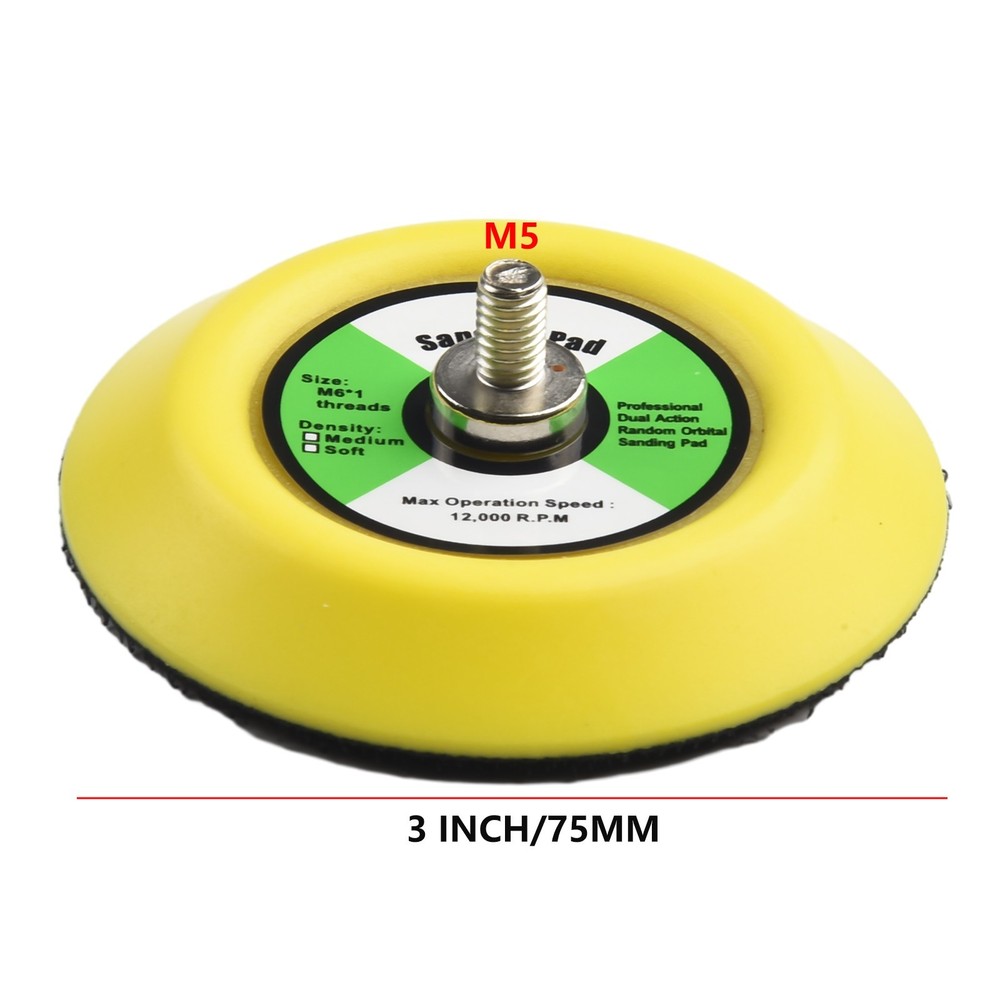 Sanding`Polishing Backing Pad`5pcs 3\ 75mm`Hook Loop M6 Thread For`Air Sander