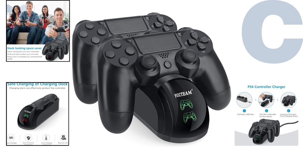 Efficient PS4 Controller Fast Charging Dock - Dual Charging with Status Light