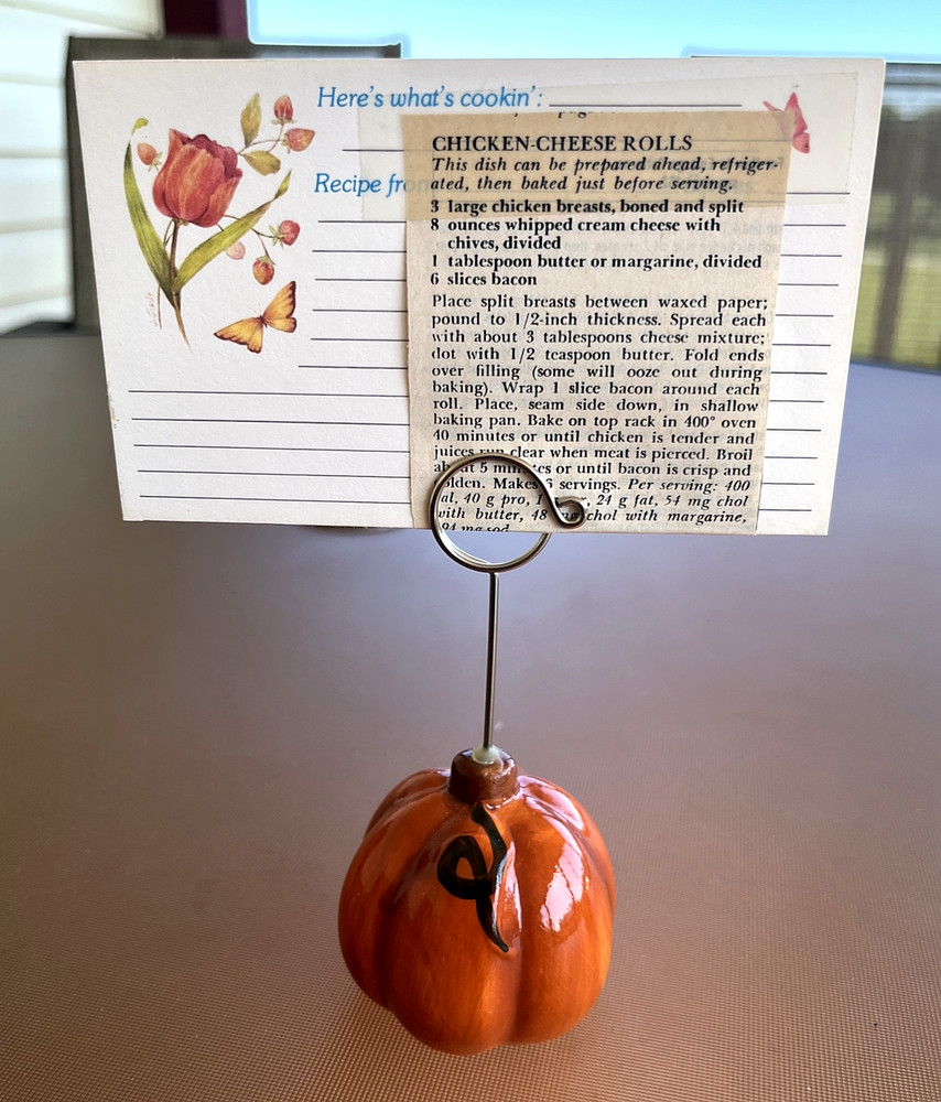 Ceramic Glazed Pumpkin Picture Recipe Note Holder Display Fall Thanksgiving 2-pc