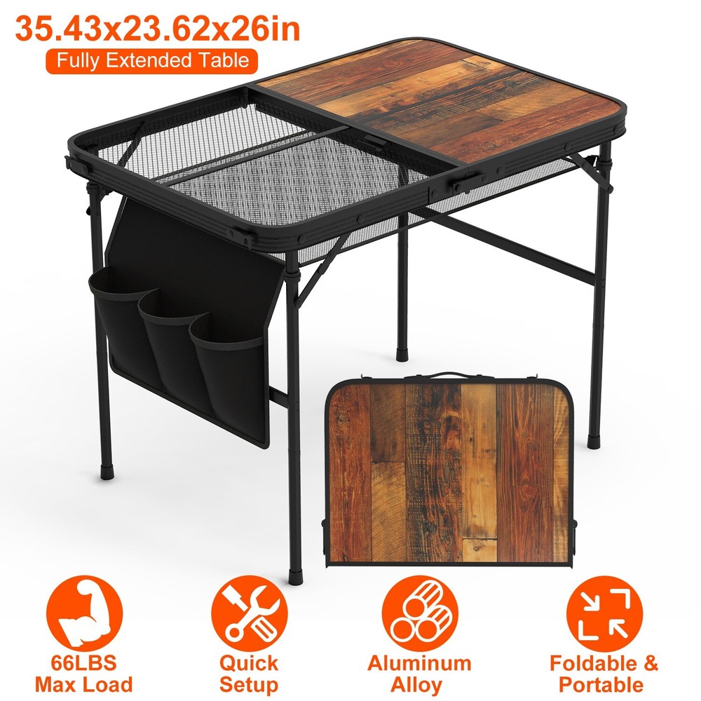 Camping Table Collapsible Aluminum Grill Stand BBQ Table Storage Net Adjustable