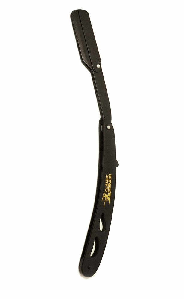 Classic Samurai Matte Black Folding Straight Razor + 100 Lord Single Blades