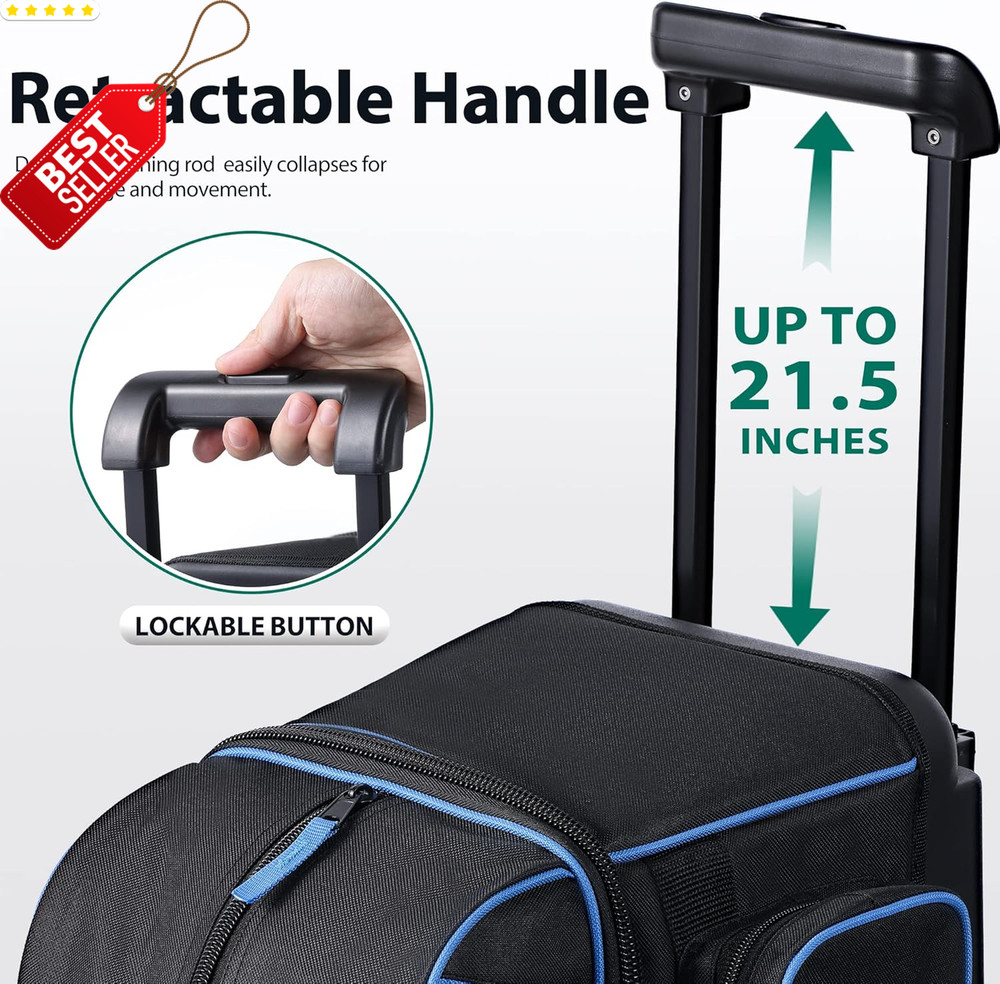 Double Roller 2 Ball Bowling Bag Shoe Compartment Retractable Handle US