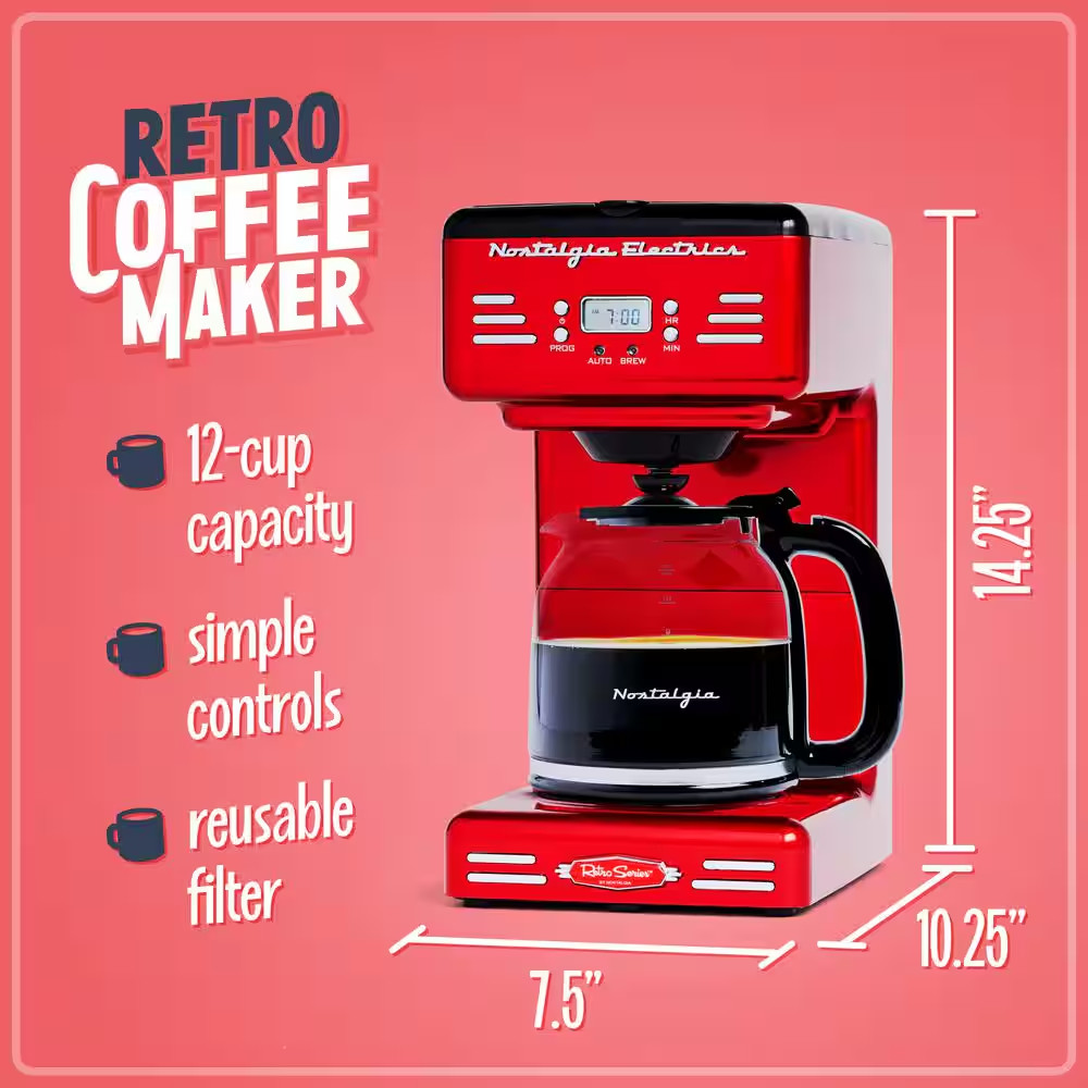 12 Cup Retro Coffee Maker in Red