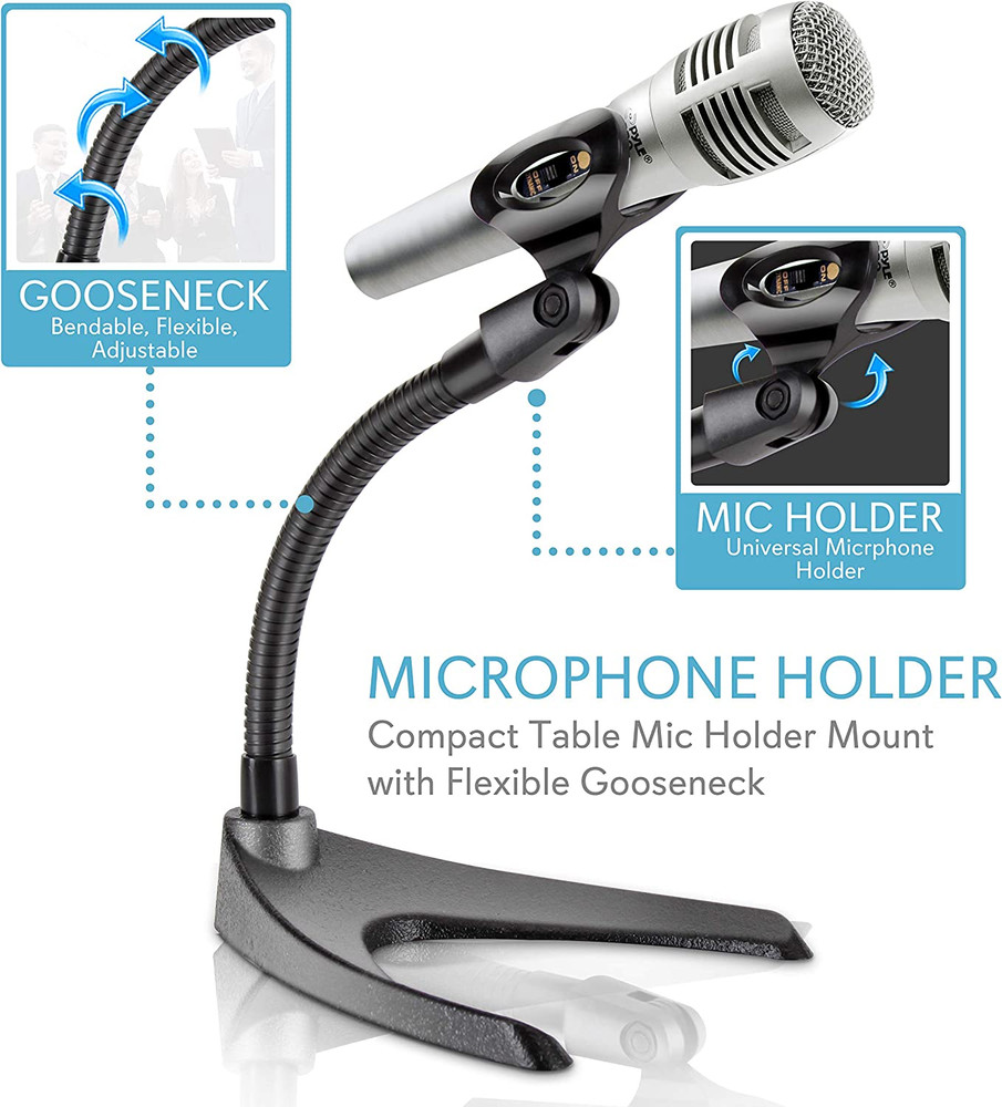 Pyle Desktop Microphone Stand - Universal Tabletop Mic Holder w/ Flexible 8.2