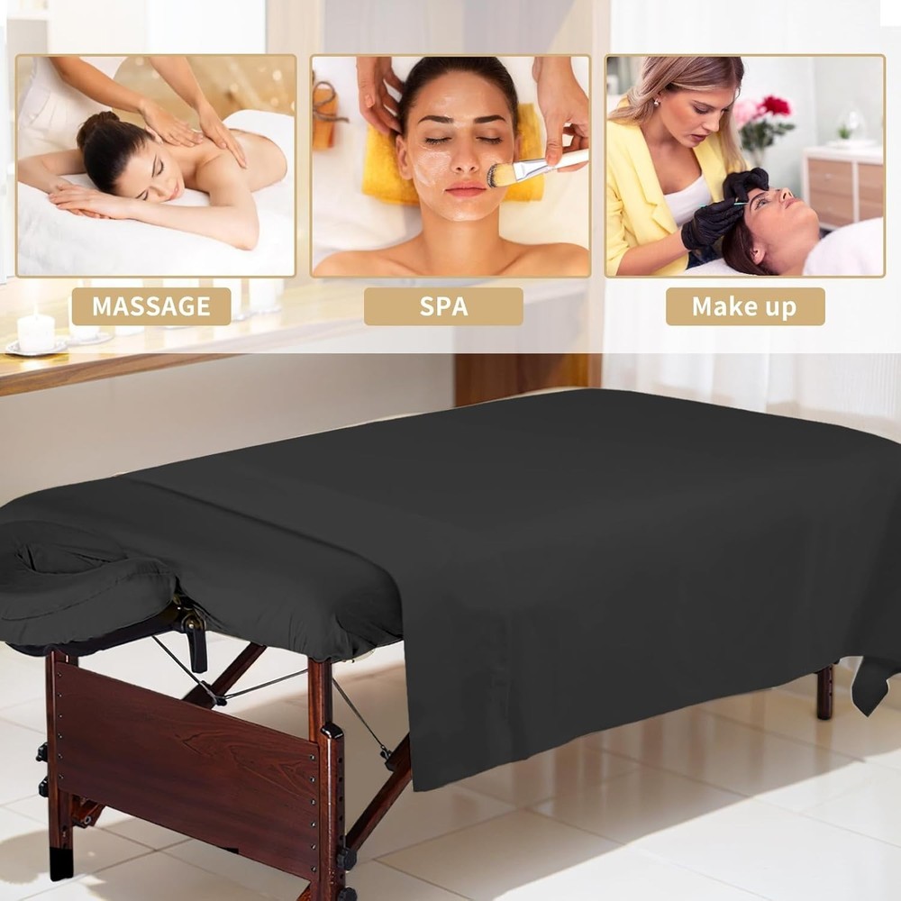 Durable Black Microfiber Massage Table Cover Set - 4 Sets, Washable & Reusable