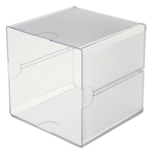 Deflecto Stackable Cube Organizer, 1 Compartment, 6 x 6 x 6, Plastic, Clear