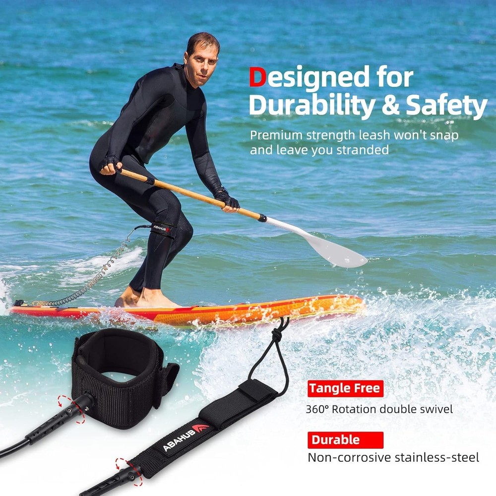 10 ft Coiled SUP Leash - Durable and Comfortable Paddleboard Connection