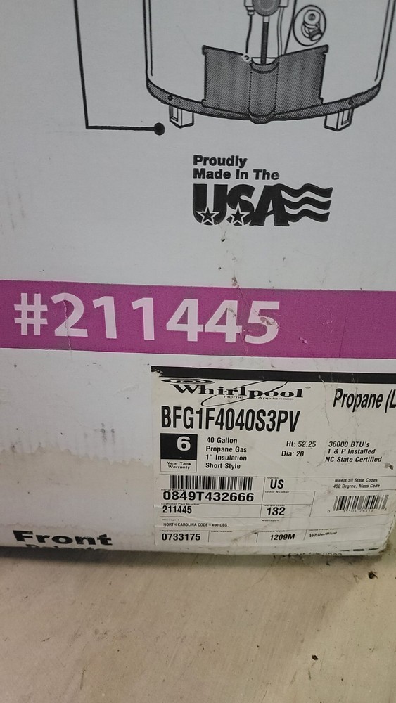 whirlpool 40 gallon propane water heater