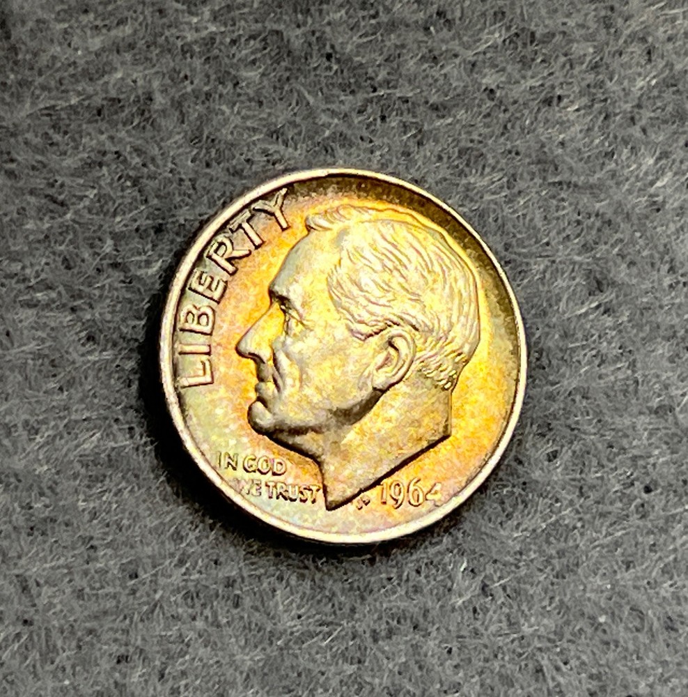Rainbow Toned 1964 Silver Roosevelt Dime 🌈