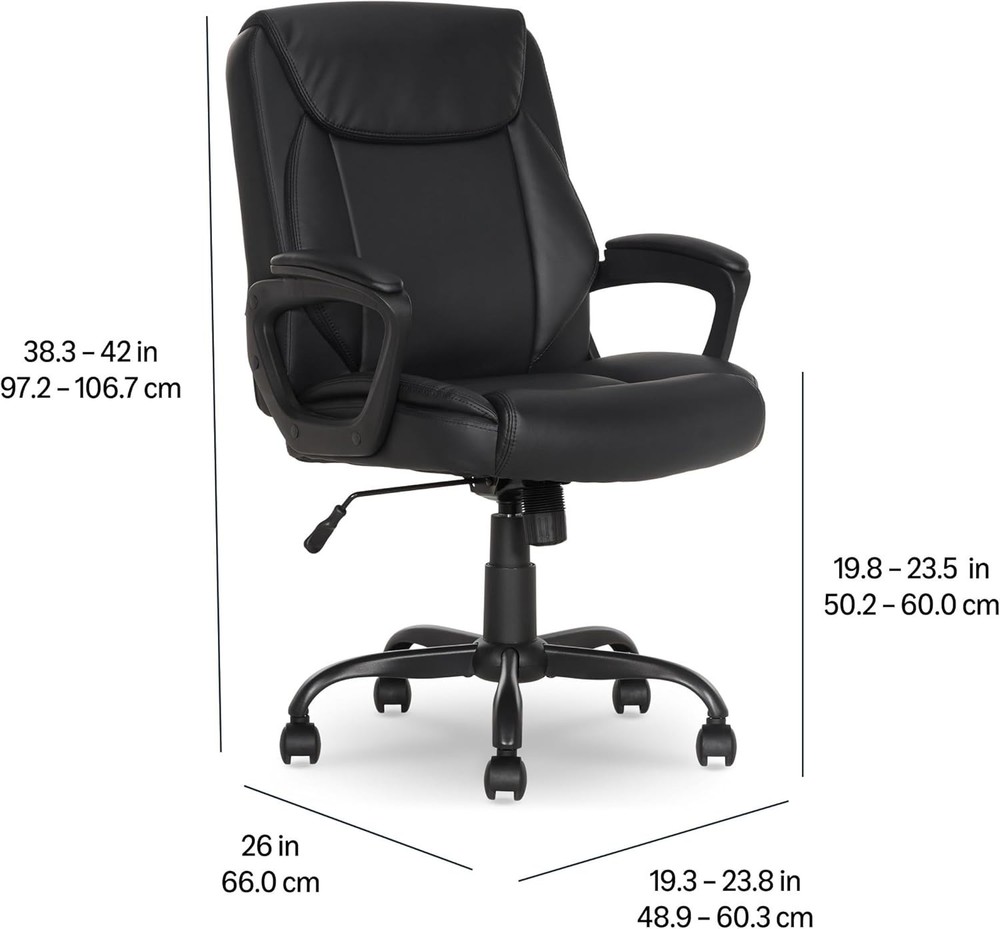 Basics Classic Puresoft PU Padded Mid-Back Height Adjustable Office Computer Des