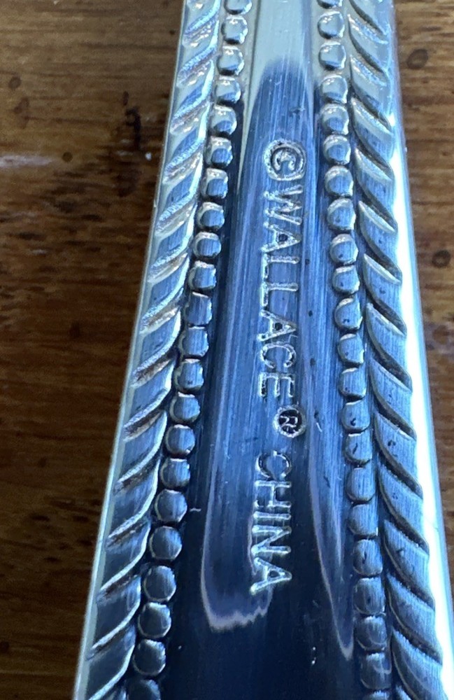 WALLACE Wickham Deep Silverplate Serving Sugar Spoon Flatware Fan Bead 6”