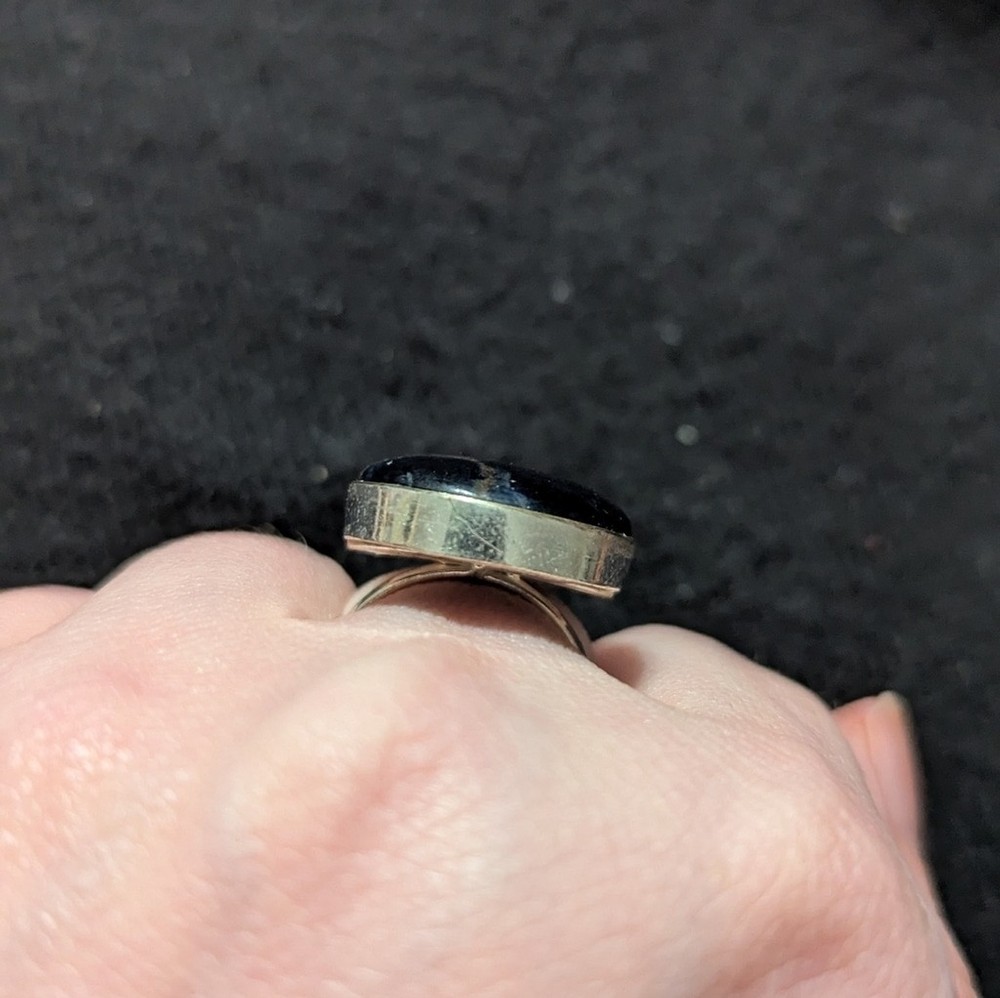 Silver Plated Blue Brown Sodalite Gemstone Teardrop Statement Ring - 8