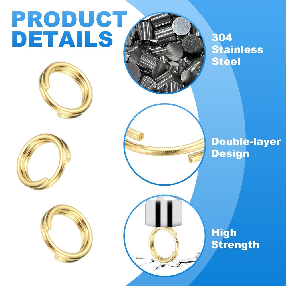 Round Split Ring, 100 Pcs 5 mm Small Split Ring with Double Loops Gold
