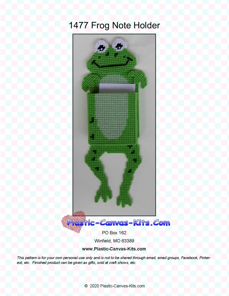 Frog  Note Holder- Plastic Canvas Pattern or Kit