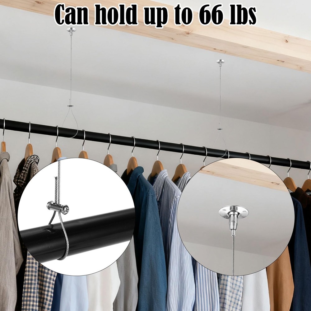 Closet Rod Ceiling Support Kit, Adjustable Wardrobe Pipe Bracket Heavy Duty B...